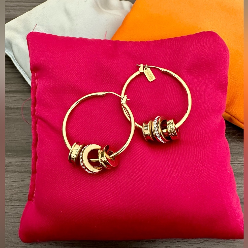 Coach Gold Hoop Earrings with Charms